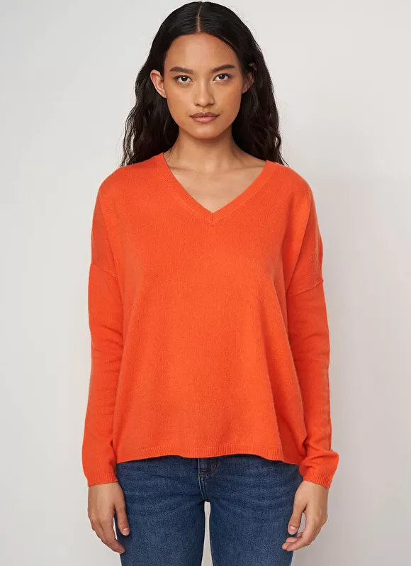 Fashion Sud Express Pull Au Volume Oversize Et A Manches Longues Pres Du Corps Orange Monjoe