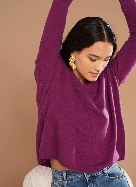 Online Sud Express Pull Au Volume Oversize Et A Manches Longues Pres Du Corps Prune Monjoe