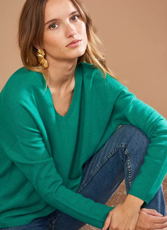 Outlet Sud Express Pull Au Volume Oversize Et A Manches Longues Pres Du Corps Vert Monjoe