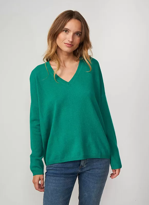 Outlet Sud Express Pull Au Volume Oversize Et A Manches Longues Pres Du Corps Vert Monjoe