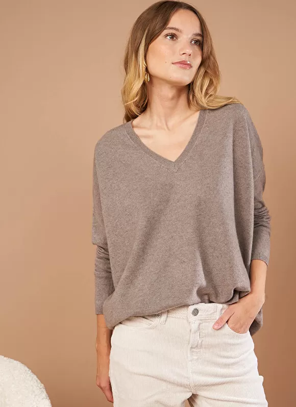 Cheap Sud Express Pull Au Volume Oversize Et A Manches Longues Pres Du Corps Vison Monjoe