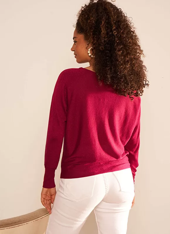 Hot Sud Express Pull Col Bateau A Manches Longues Framboise Macarena