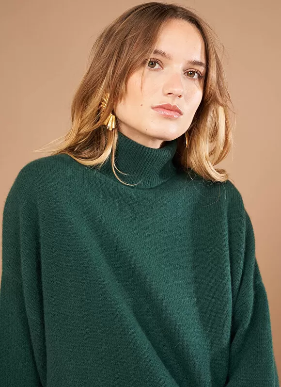 Sale Sud Express Pull Col Montant, 100% Cachemire Basilic Monpran