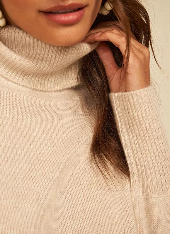 Discount Sud Express Pull Col Montant, 100% Cachemire Beige Chine Monpran