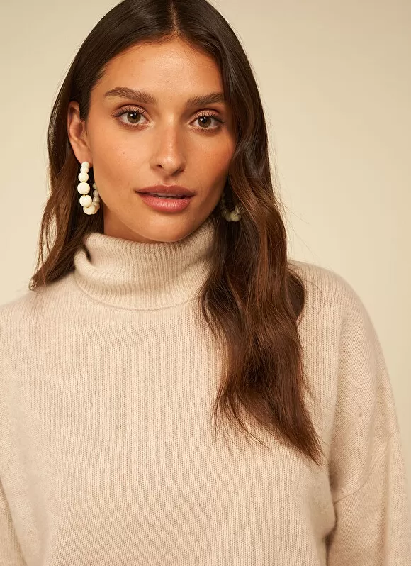 Discount Sud Express Pull Col Montant, 100% Cachemire Beige Chine Monpran