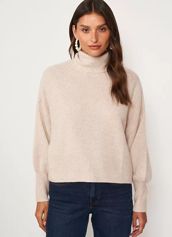 Discount Sud Express Pull Col Montant, 100% Cachemire Beige Chine Monpran