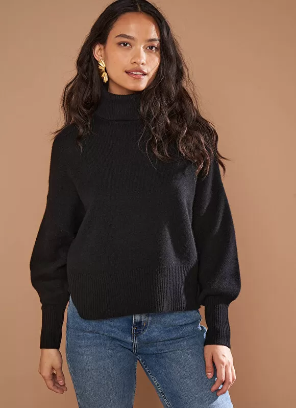 Sale Sud Express Pull Col Montant, 100% Cachemire Noir Monpran