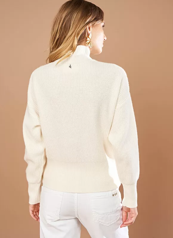 Flash Sale Sud Express Pull Col Montant A Cotes, Volume Large Ecru Maemi