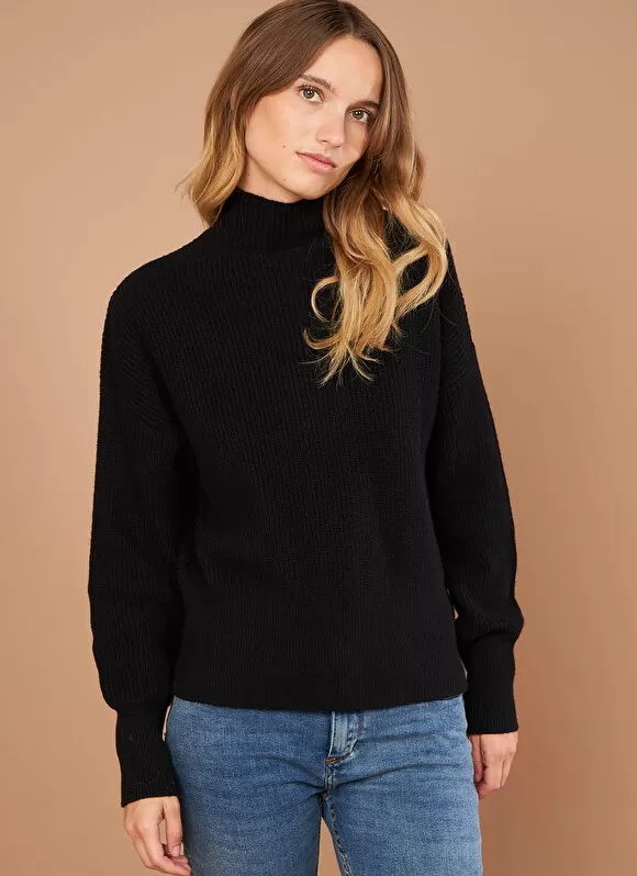 Cheap Sud Express Pull Col Montant A Cotes, Volume Large Noir Maemi