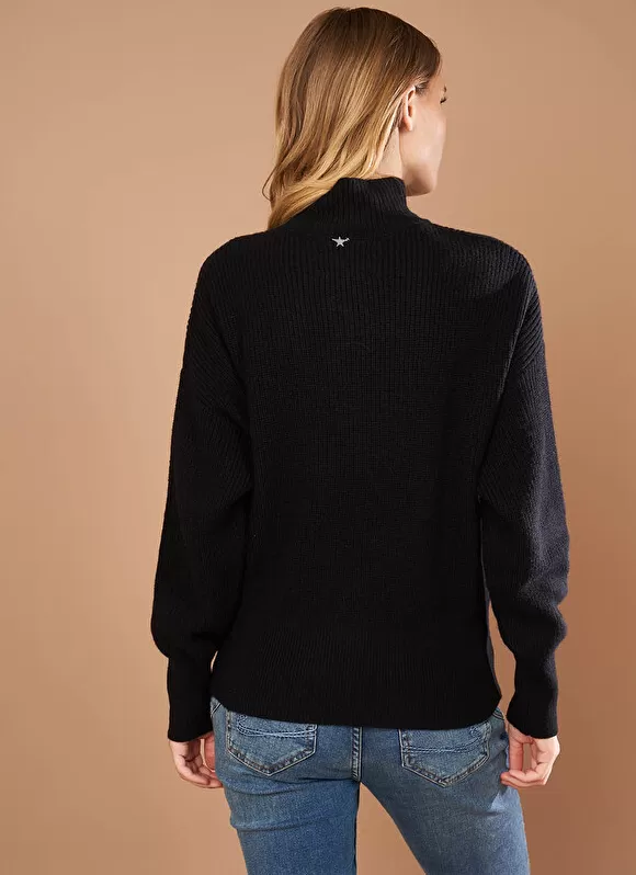 Cheap Sud Express Pull Col Montant A Cotes, Volume Large Noir Maemi
