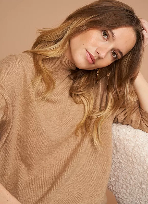 Online Sud Express Pull Col Montant En Cachemire Camel Myangela