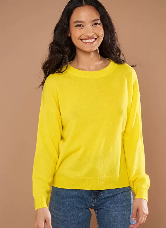 Hot Sud Express Pull Col Rond 100% Cachemire Jaune Mapoue