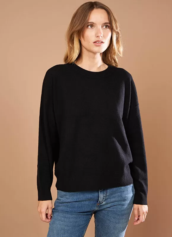 Online Sud Express Pull Col Rond 100% Cachemire Noir Mapoue