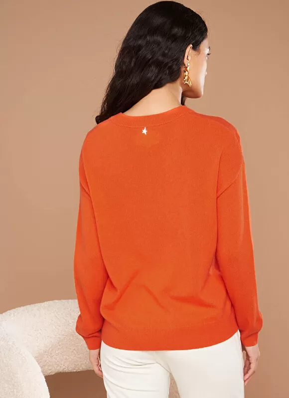 Store Sud Express Pull Col Rond 100% Cachemire Orange Mapoue
