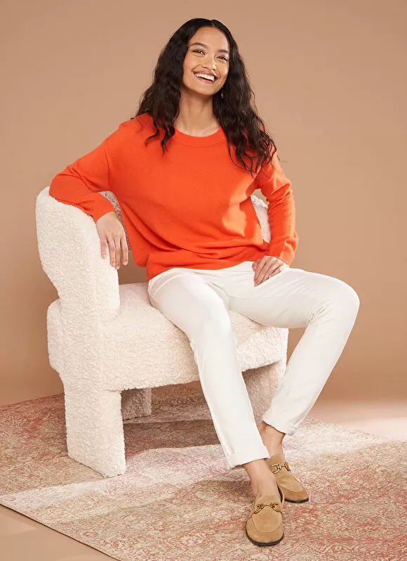 Store Sud Express Pull Col Rond 100% Cachemire Orange Mapoue