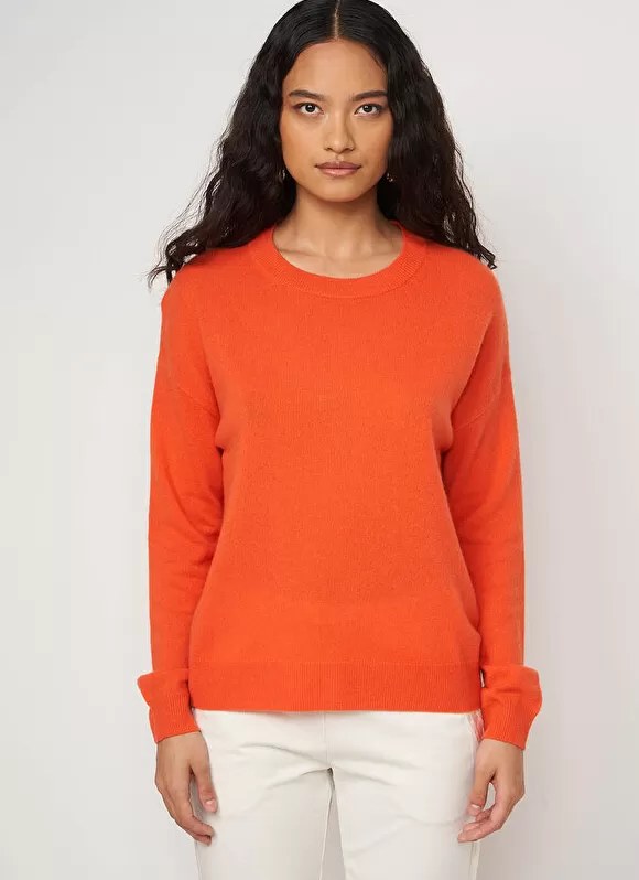 Store Sud Express Pull Col Rond 100% Cachemire Orange Mapoue