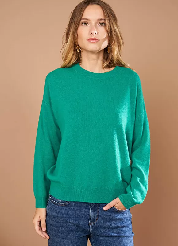 Clearance Sud Express Pull Col Rond 100% Cachemire Vert Mapoue
