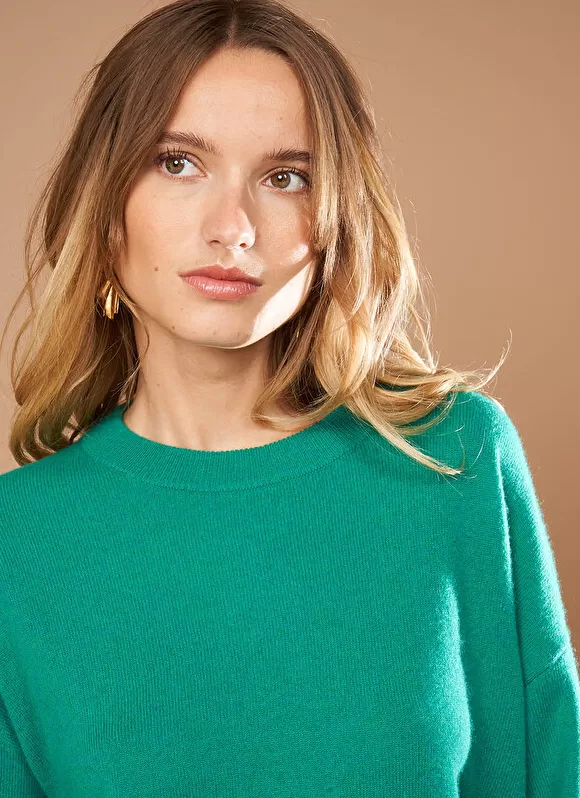 Clearance Sud Express Pull Col Rond 100% Cachemire Vert Mapoue