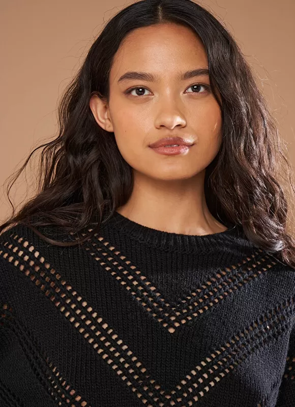 Sale Sud Express Pull Col Rond Details Ajoures Noir Maribelle
