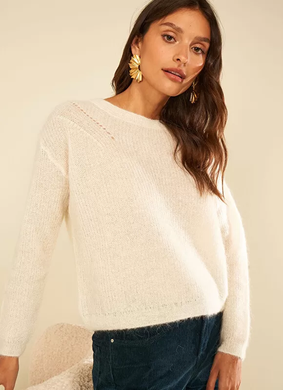 Outlet Sud Express Pull Col Rond Ecru Moncoeuro