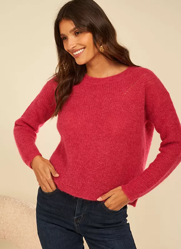 Discount Sud Express Pull Col Rond Framboise Moncoeuro