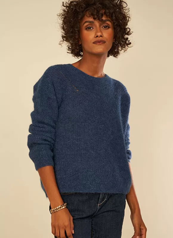 Online Sud Express Pull Col Rond Indigo Moncoeuro
