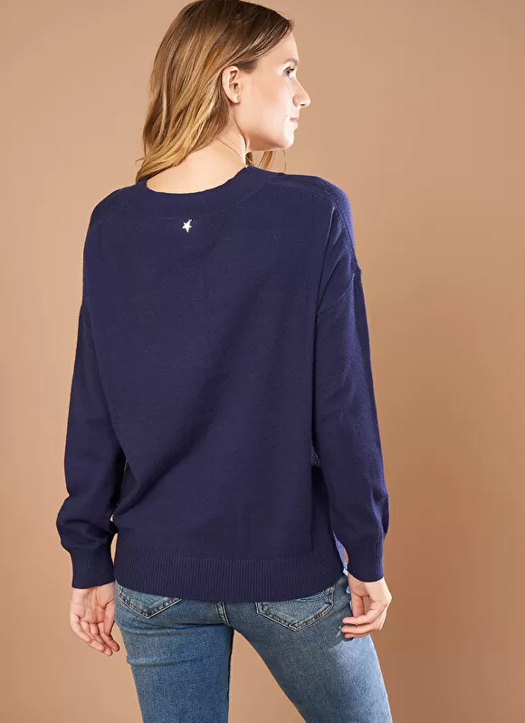 Flash Sale Sud Express Pull Col V A Maille Douce Marine Marseillan