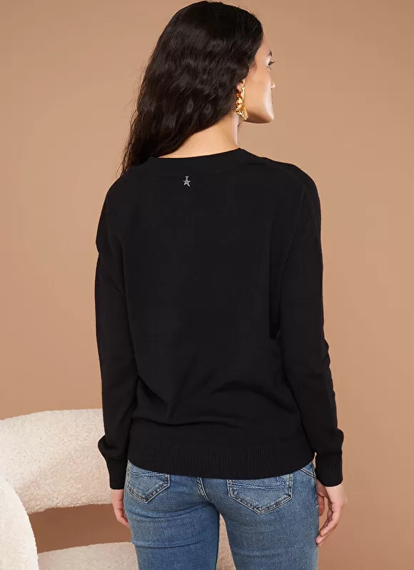 New Sud Express Pull Col V A Maille Douce Noir Marseillan