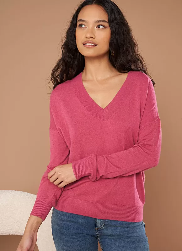 Cheap Sud Express Pull Col V A Maille Douce Vieux Rose Marseillan