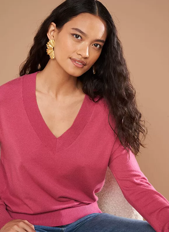Cheap Sud Express Pull Col V A Maille Douce Vieux Rose Marseillan