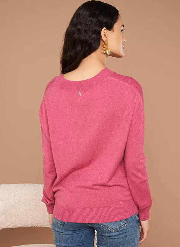 Cheap Sud Express Pull Col V A Maille Douce Vieux Rose Marseillan