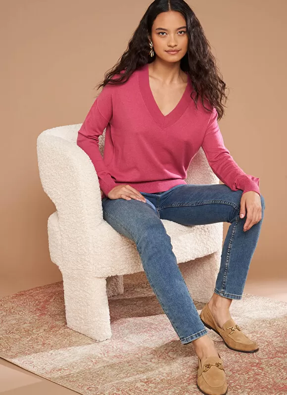 Cheap Sud Express Pull Col V A Maille Douce Vieux Rose Marseillan