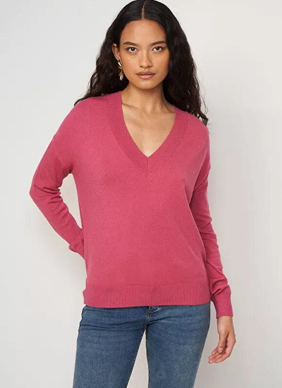 Cheap Sud Express Pull Col V A Maille Douce Vieux Rose Marseillan