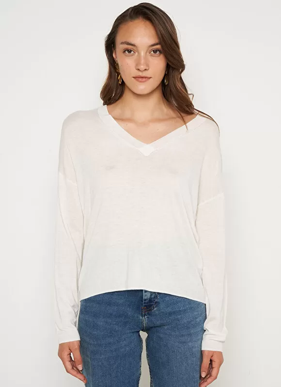 Cheap Sud Express Pull Col V A Manches Longues Ecru Madia
