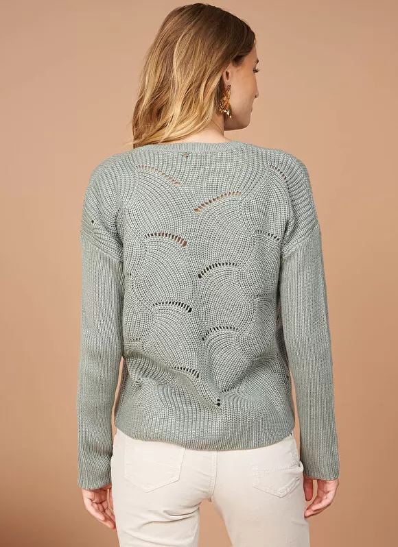 New Sud Express Pull Col V Au Tricotage Ajoure Amande Matido