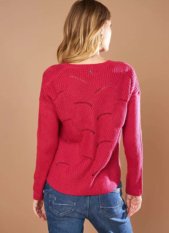 Shop Sud Express Pull Col V Au Tricotage Ajoure Framboise Matido