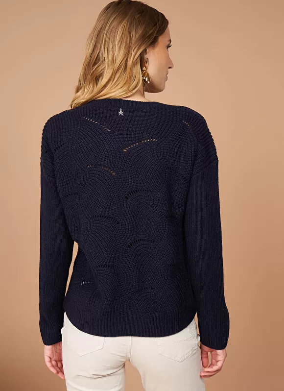 Shop Sud Express Pull Col V Au Tricotage Ajoure Marine Matido