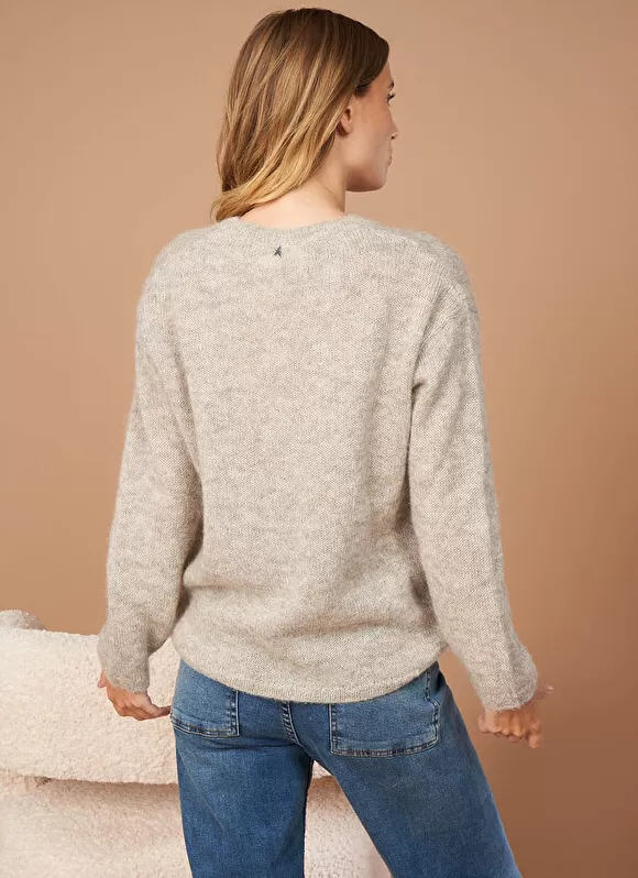 Cheap Sud Express Pull Col V En Mohair Ecru Chine Mannakay