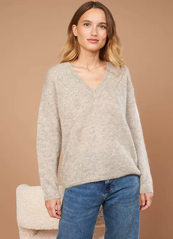 Cheap Sud Express Pull Col V En Mohair Ecru Chine Mannakay