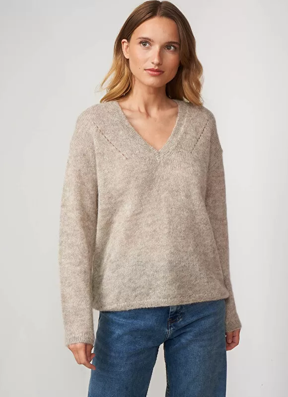 Cheap Sud Express Pull Col V En Mohair Ecru Chine Mannakay