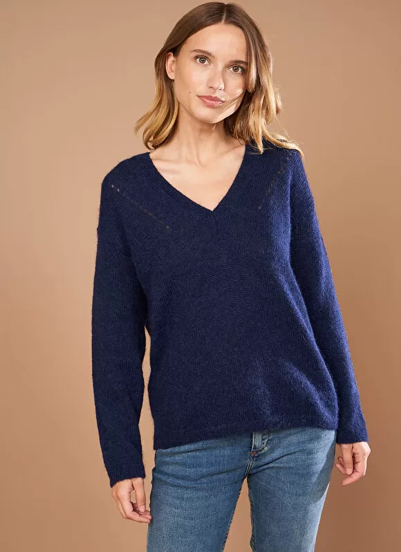 New Sud Express Pull Col V En Mohair Marine Mannakay