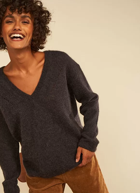 Cheap Sud Express Pull Col V En Mohair Plomb Mannakayx