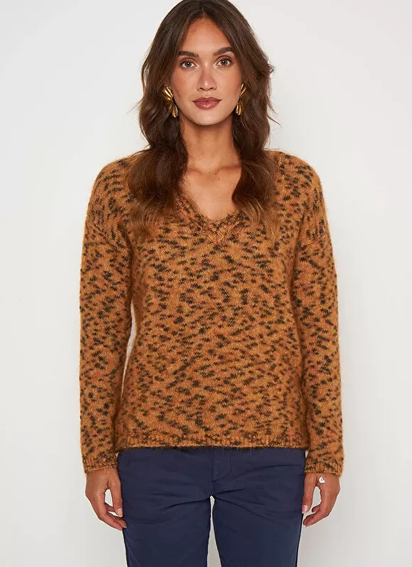 Best Sud Express Pull Col V, Fil Effet Animal Camel Madeline