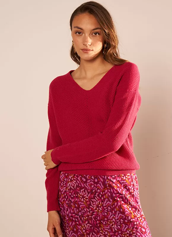 Hot Sud Express Pull Col V Framboise Mathia