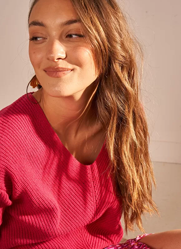 Hot Sud Express Pull Col V Framboise Mathia