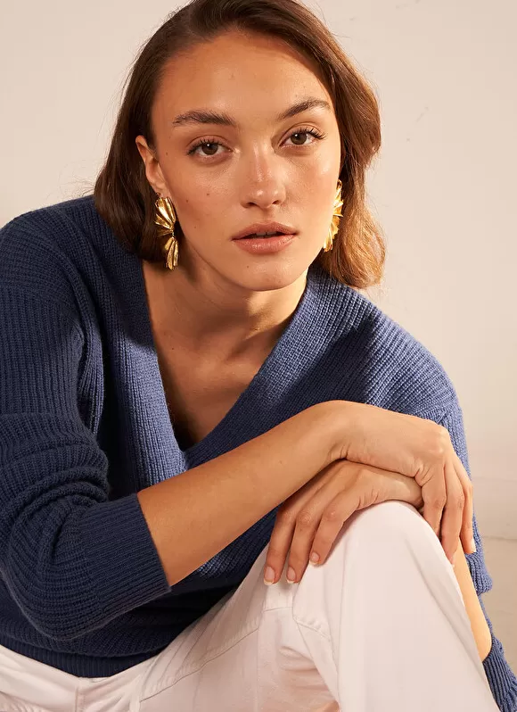 New Sud Express Pull Col V Indigo Mathia
