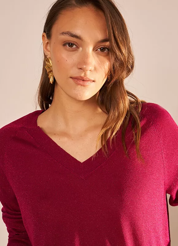 Best Sale Sud Express Pull Col V Irise Framboise Madeleine