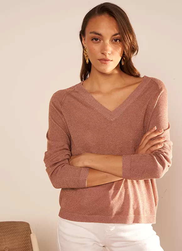 Store Sud Express Pull Col V Irise Poudre Madeleine