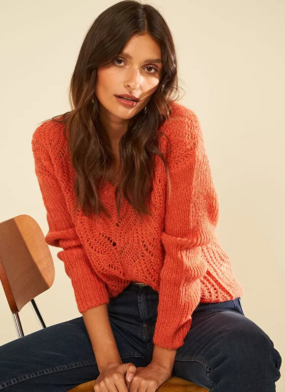 Store Sud Express Pull Encolure V Abricot Margot
