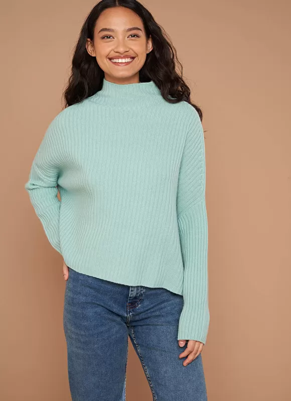New Sud Express Pull Pur Cachemire A Cotes Aqua Monetalou